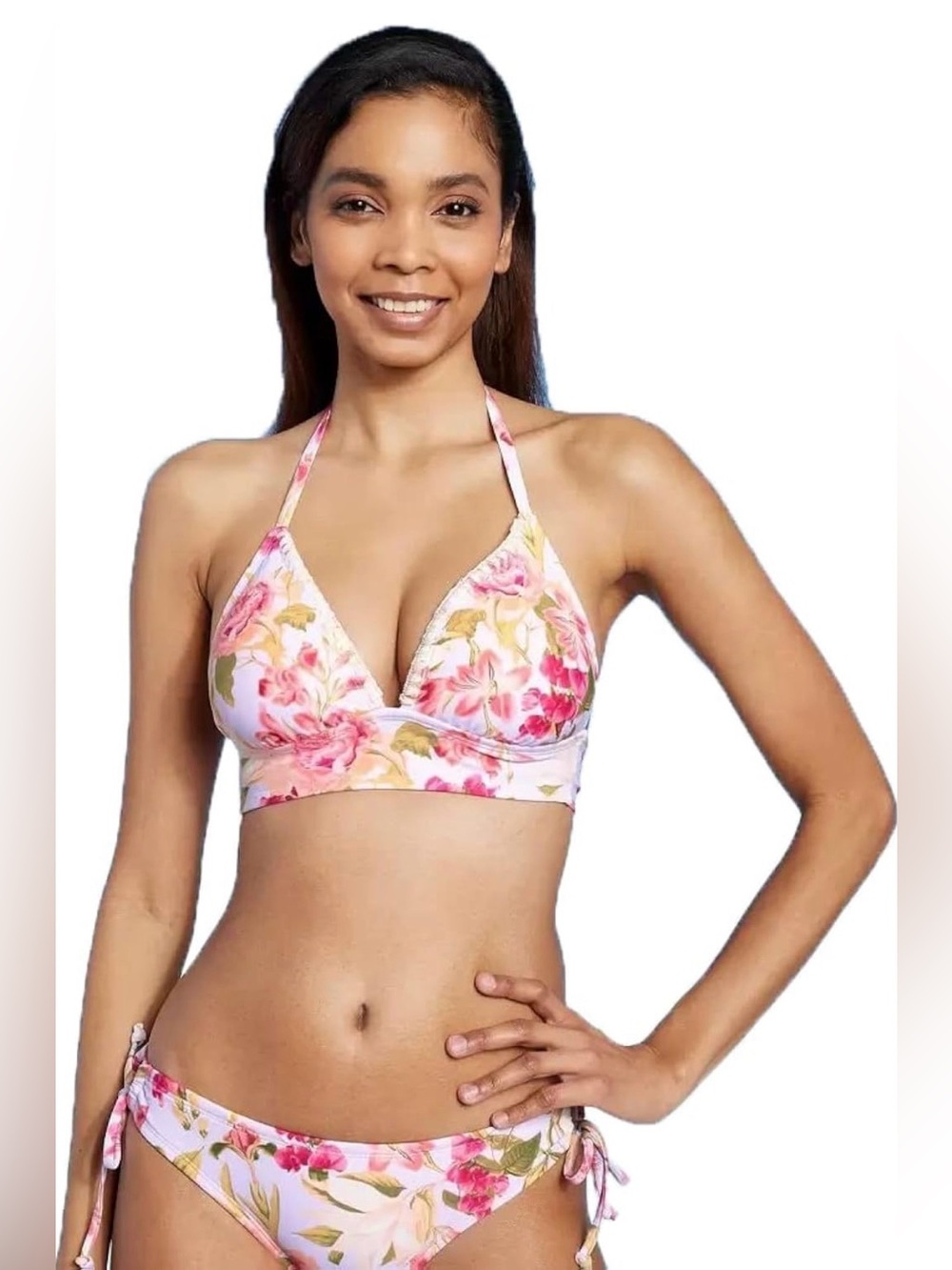 NWT Kona Sol Pink Floral Halter Bikini Set